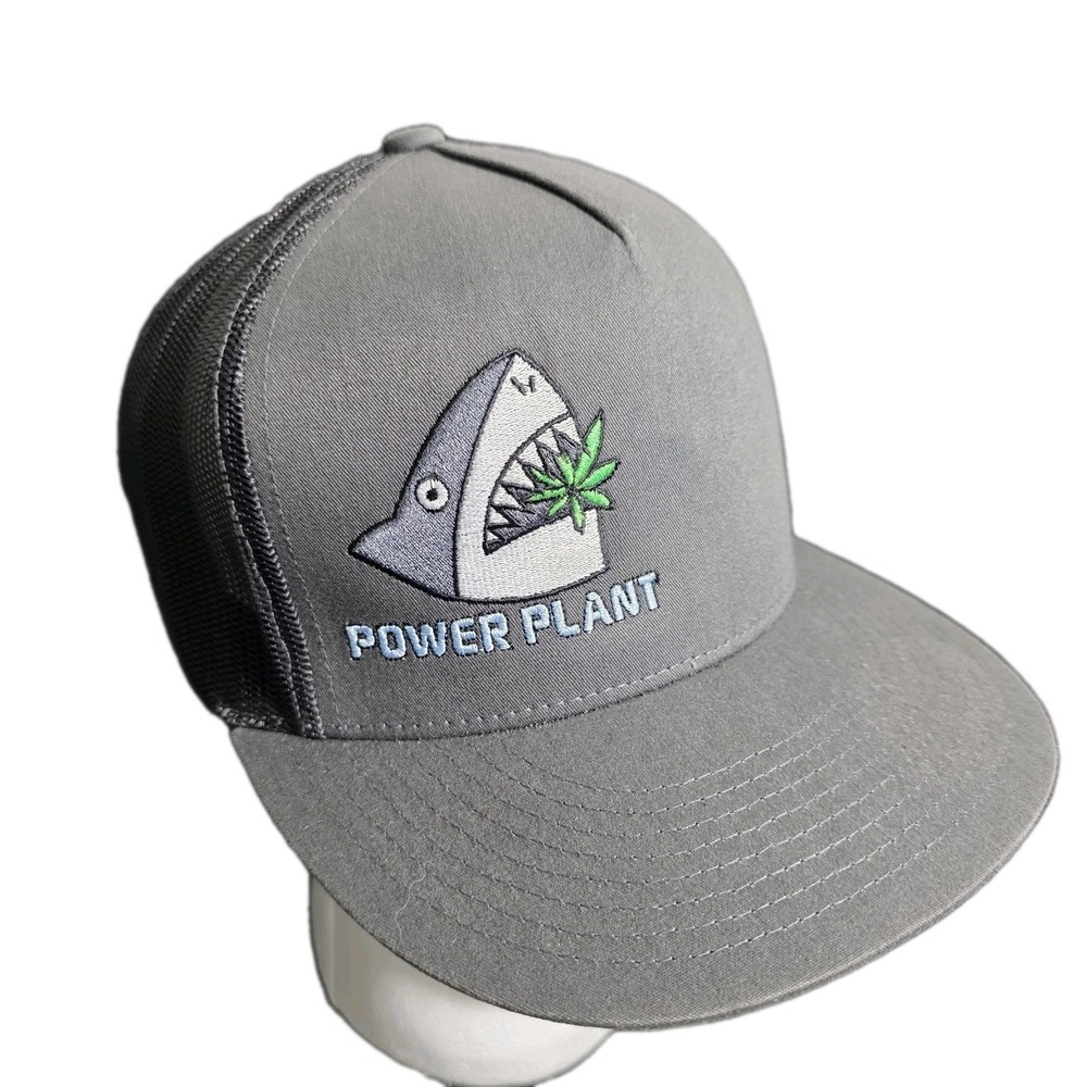 Power Plant Shark Eating Marijuana Leaf Embroidered Baseball Cap Novelty Hat